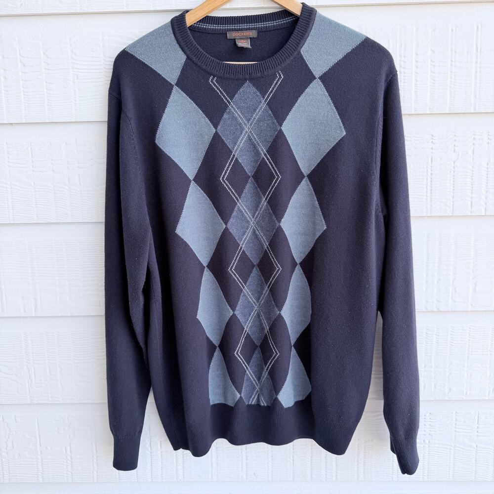 Dockers XL Blue Argyle Sweater Preppy Dadcore